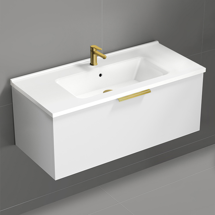 Nameeks BODRUM39 Wall Mounted Bathroom Vanity, Modern, 40 Inch, Glossy White